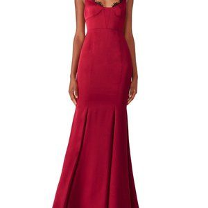 Fame And Partners Red Lace Trim Gown